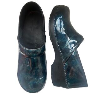 Sanita Aurora Professional Danish Clogs Shoes Black Blue Glitter Nurse Sz EU 41